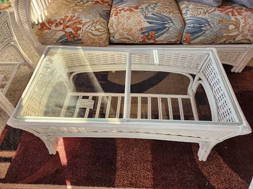 White Rattan/Wicker Glass Top Coffee Table