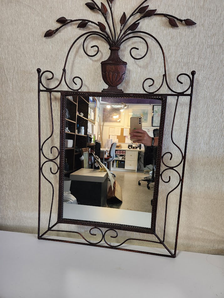 Dark Wood Half Moon Sofa Table + Mirror