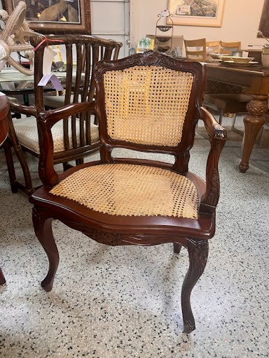 SET OF 2- Vintage French Cane Carved Chairs