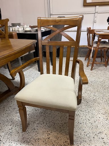 Dining Set Inlaid Wood w. 6 Chairs + 1 Leaf