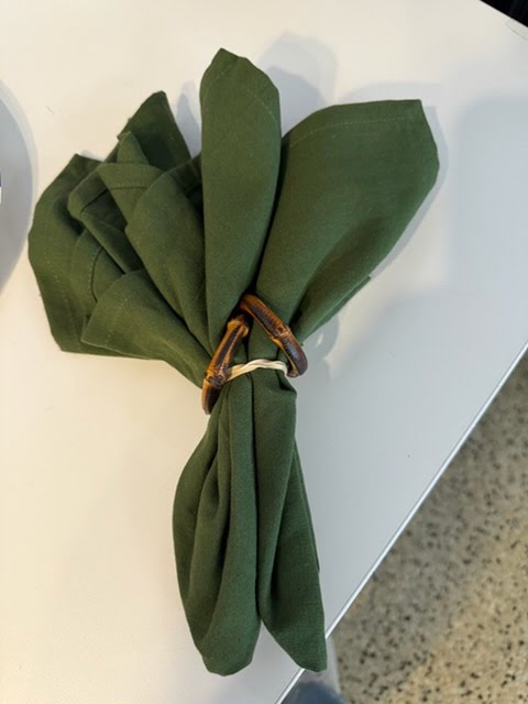 Green Napkins With Bamboo Ring Holders Home Item