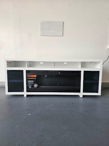 WHITE LED TV Console with ClassicFlame Electric Fireplace