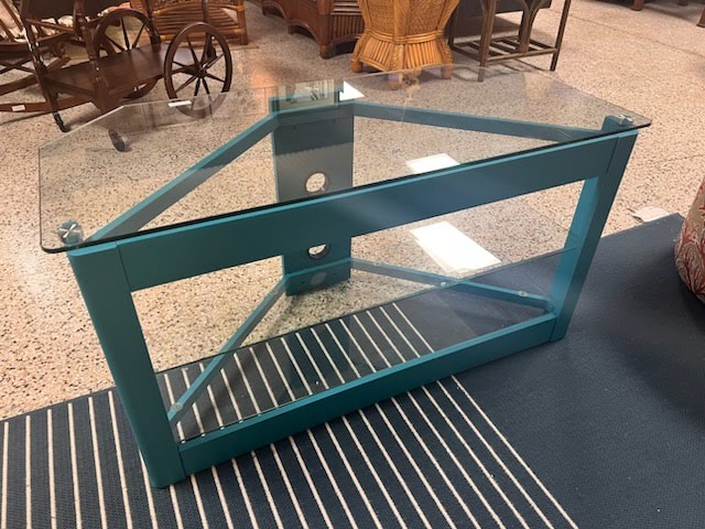 Teal Glass Shelving Console Table