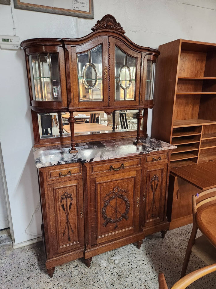 Loui XV Style Vintage Marble Top Buffet Sideboard