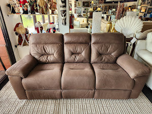 Brown double reclining fabric sofa