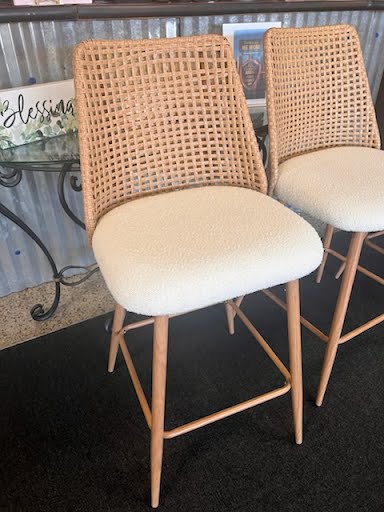 Set of 4 White Boucle Fabric Stools