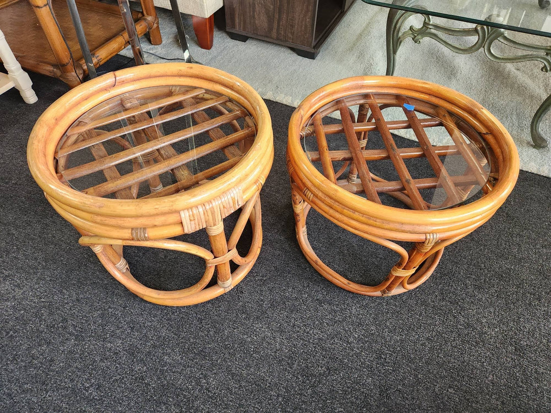 SET OF 2 - 18" Wicker Round End Table's
