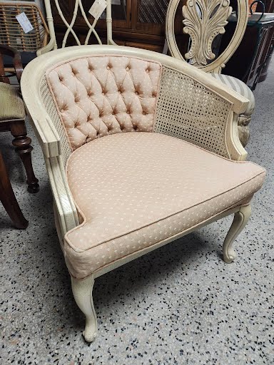 Cane Barrel Chair with Pink tufted
