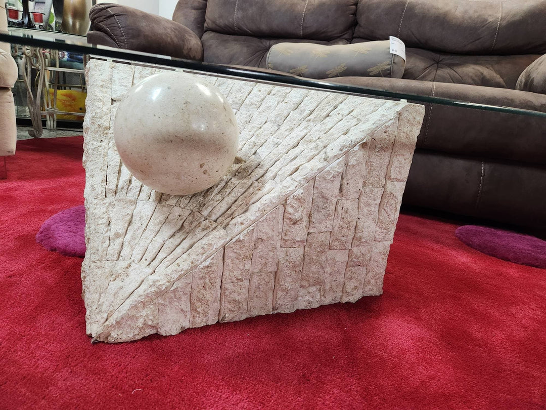 Stone Base Glass Top Coffee Table