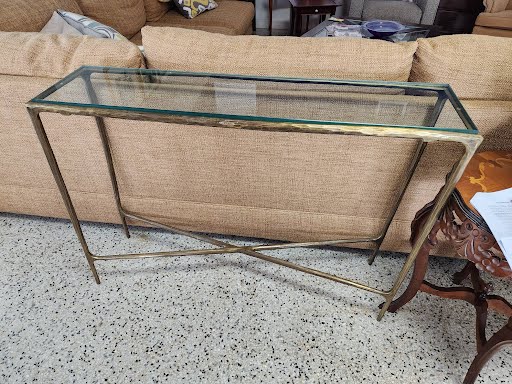 Restoration Hardware Sofa Table Brass/Glass