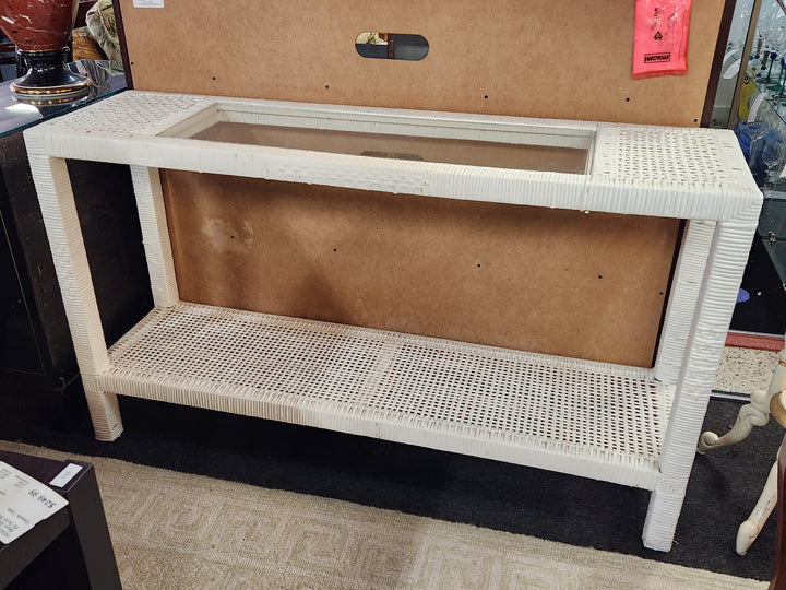 Wicker/Rattan Glass Insert Console Table