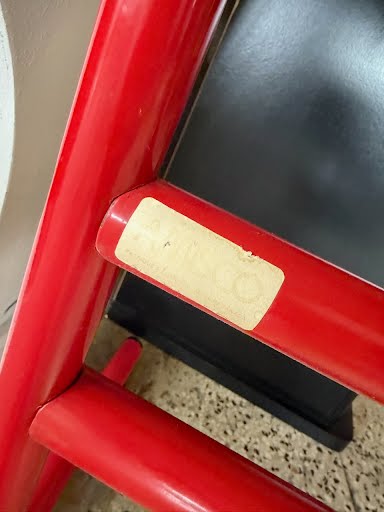 Vintage Red tubular Desk/ White top pull out drawer