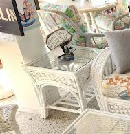 White Rattan/Wicker Glass Top End table