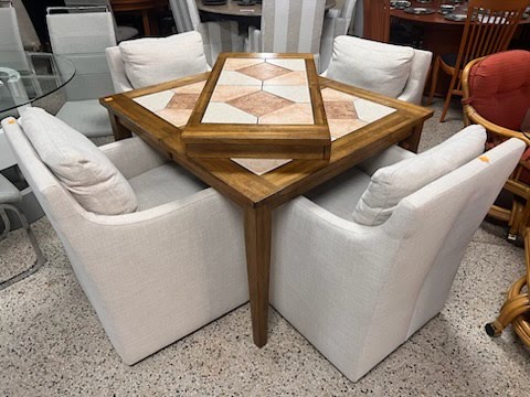 Tile Dining Table w. Four Chairs on Casters