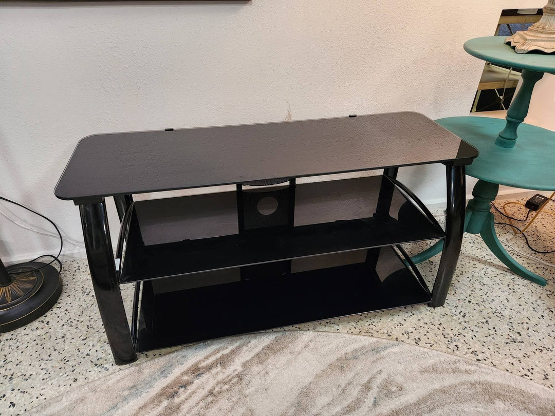 Black Glass TV Console Table