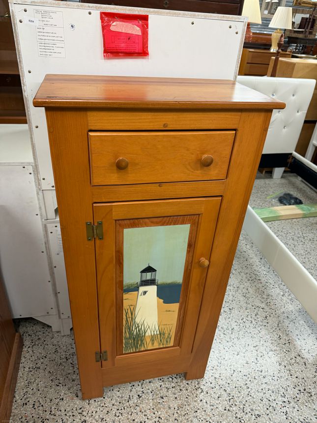 Light Wood Hand Painted Lighthouse Cabinet