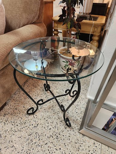 24" Iron End Table with Glass Top