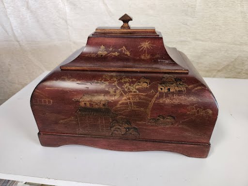 Vintage Bombay Company Chinoiserie Lid Painted Box Chest Asian Pagoda 2001