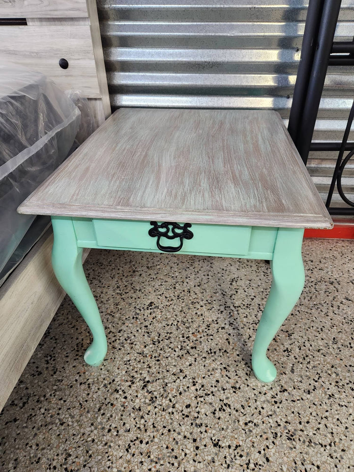 SET OF 2 End Table Teal & Grey