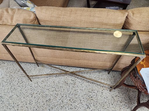 Restoration Hardware Sofa Table Brass/Glass