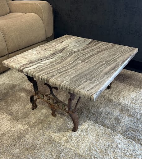 White Sewing Machine Base/Marble Top Coffee Table