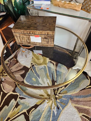 42" ROund Glass Top Gold Trim Coffee Table