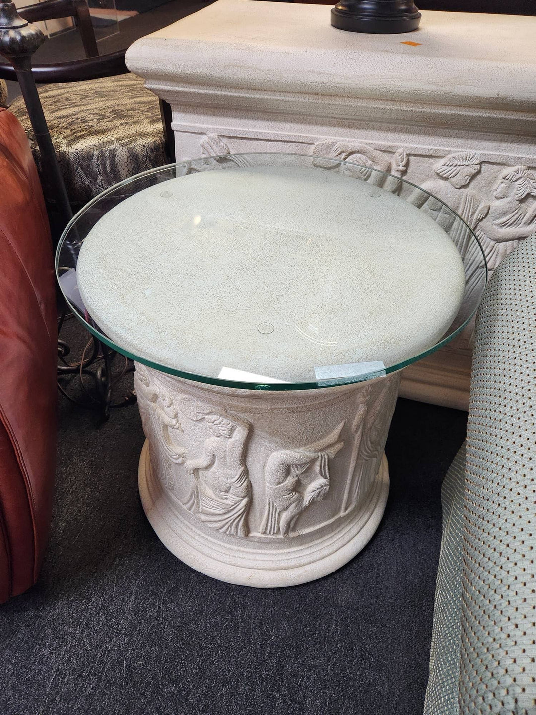 Set of 2 - Stone Glass Top End Table