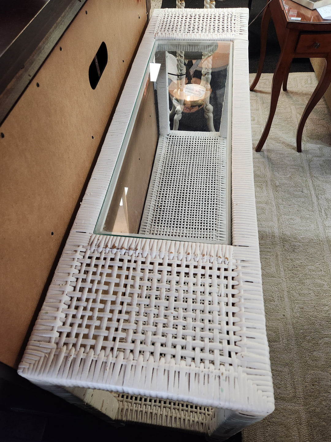 Wicker/Rattan Glass Insert Console Table