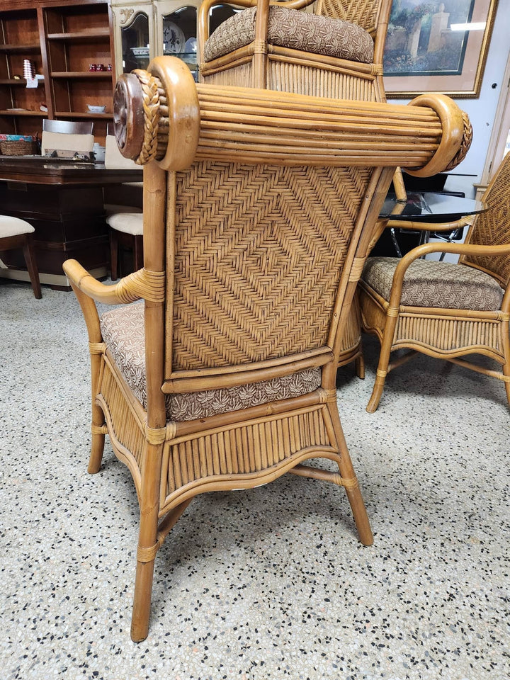 Dining Set 48" Round Glass Top Bamboo