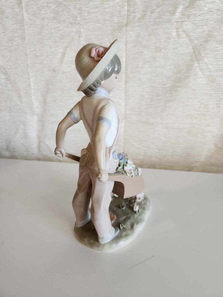 Lladro The Little Gardener Figurine Boy with Wheelbarrow