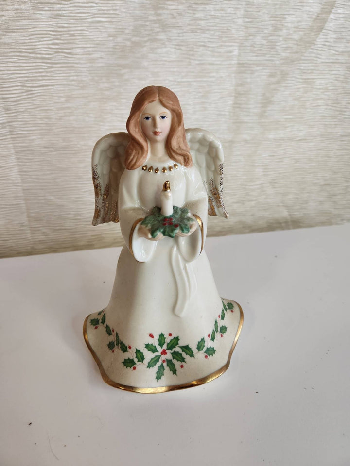 Lenox Holiday Standing Angel Figurine holding candle Holly & Gold