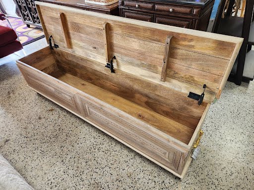 Hand Carved NOELLE Storage Bench in Driftwood *As is*