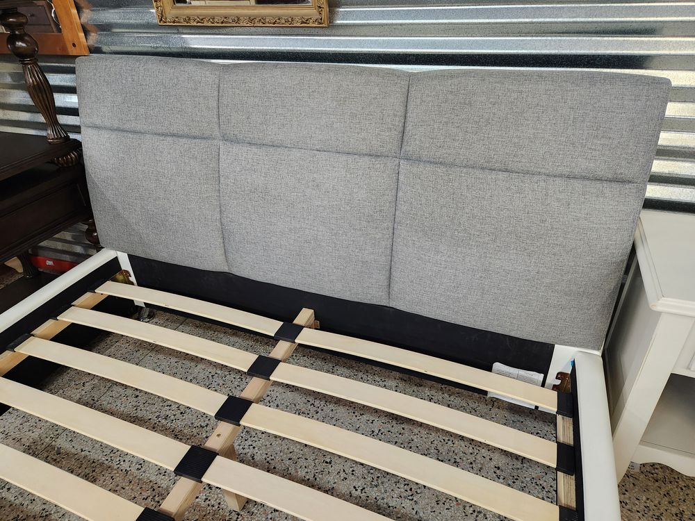 Gray/Beige Queen Platform Bed