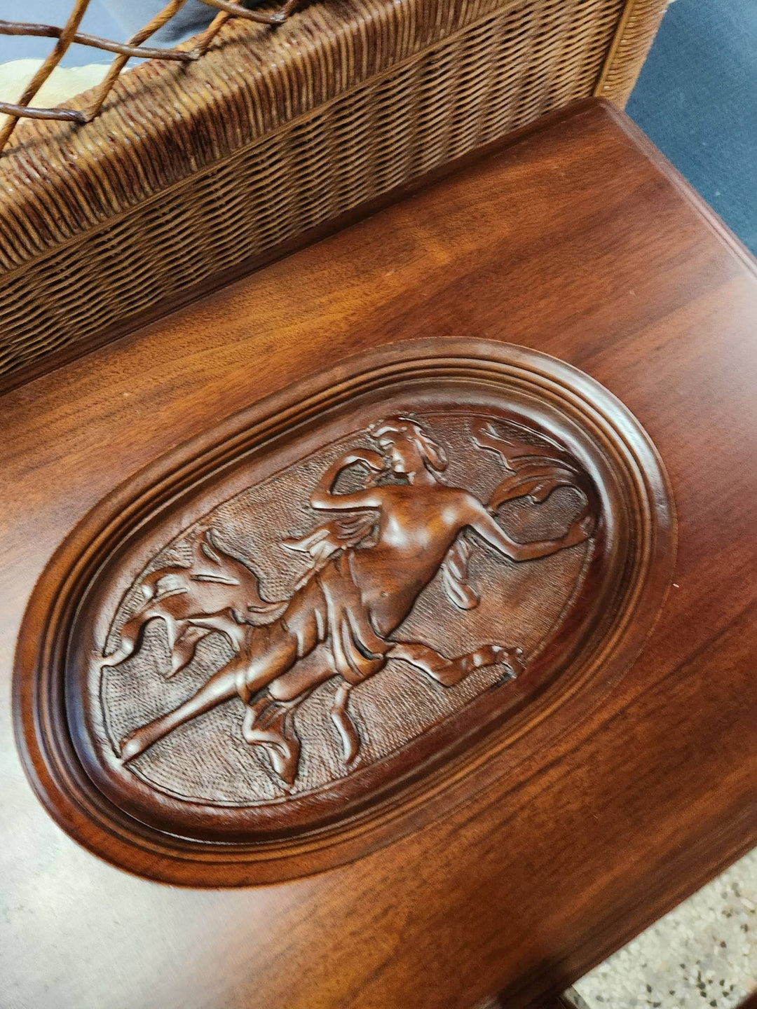 Vintage Louis XV  Walnut Side Table with Glass Tray Carved Venus