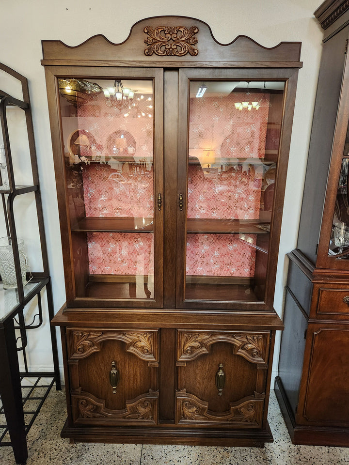 2PC Carved Wood China Cabinet