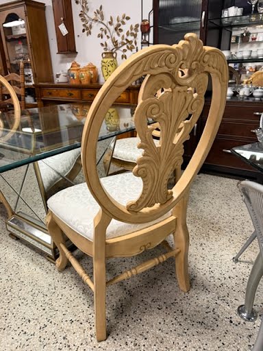 SET OF 6- Whitewash  Carved Wood Dining Chairs