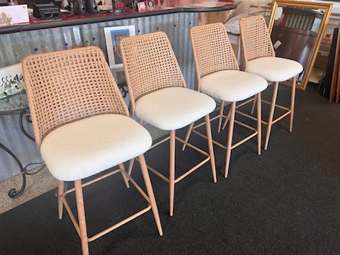 Set of 4 White Boucle Fabric Stools