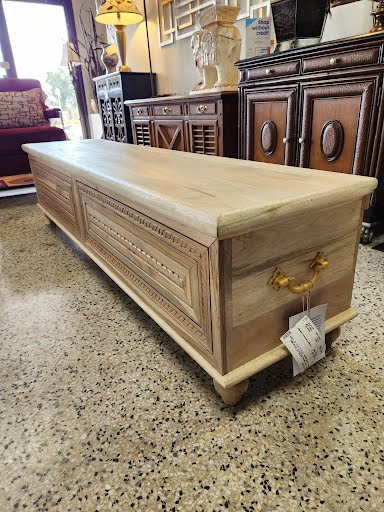 Hand Carved NOELLE Storage Bench in Driftwood *As is*