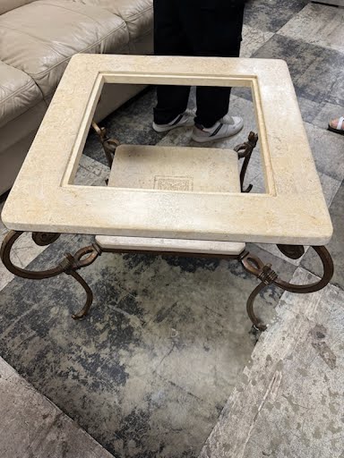 Faux Stone Glass End Table