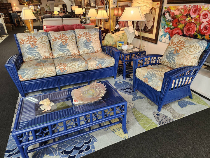 Stanley Chair Outdoor Set Blue Finish Rattan 4 Pieces