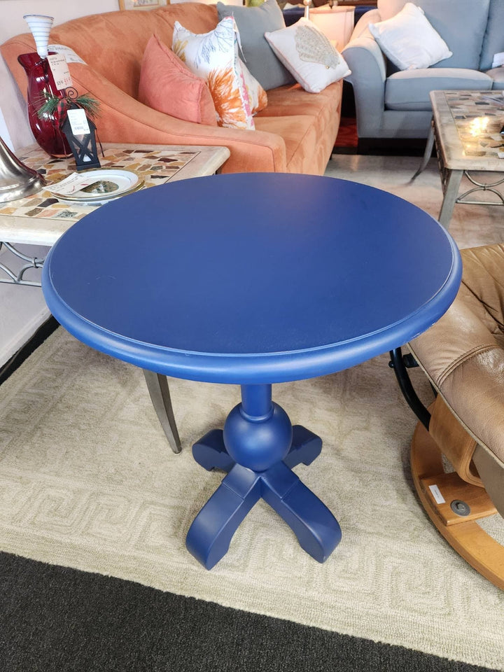 Single Blue Pedestal End Table