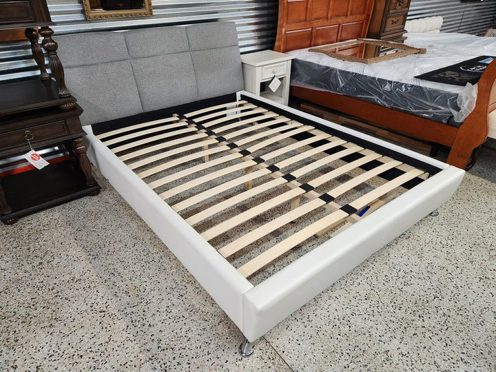 Gray/Beige Queen Platform Bed