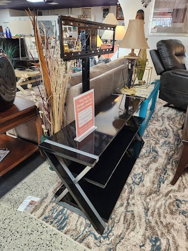 Console Table Black Glass w.TV Mount