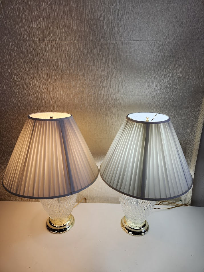 SET OF 2 | Vintage 1970s Diamond Pattern Lead Crystal Table Lamps
