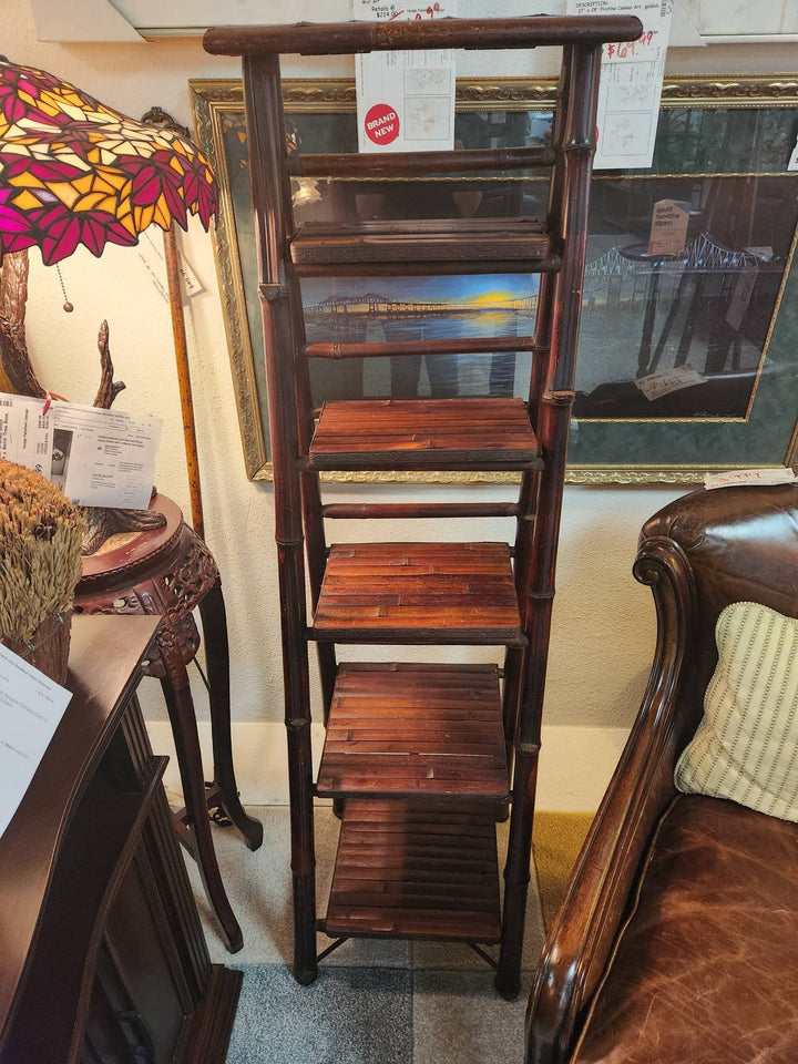 Vintage Bamboo Folding Ladder Shelf