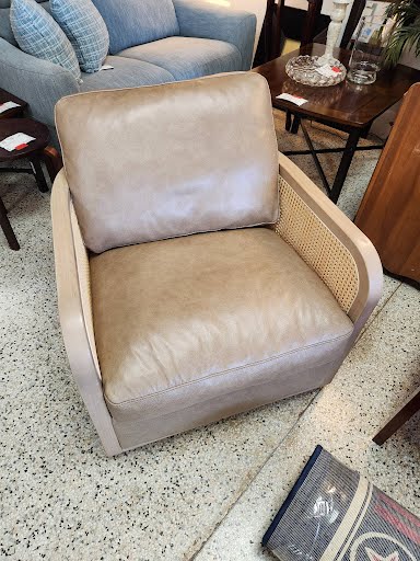 Swivel Leather/Cane Chair