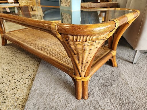 3 PIECES-Bamboo Glass End Tables / Coffee Table Set