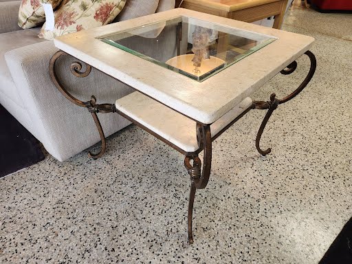 Faux Stone Glass End Table