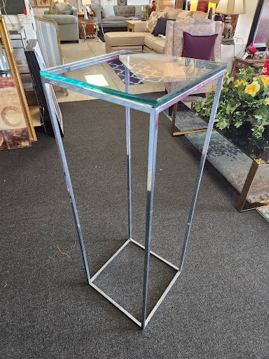 Glass Top Chrome Pedestal