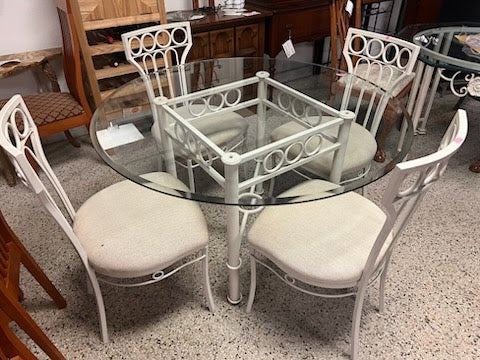 48" Round Glass Top Dining Set w.Four Chairs